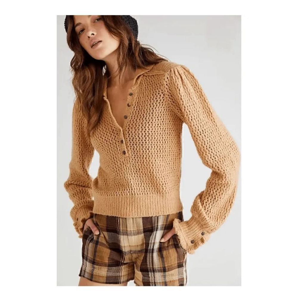 Free People Care FP Snowdrift Pullover Sweater in Camel Heather Size small new